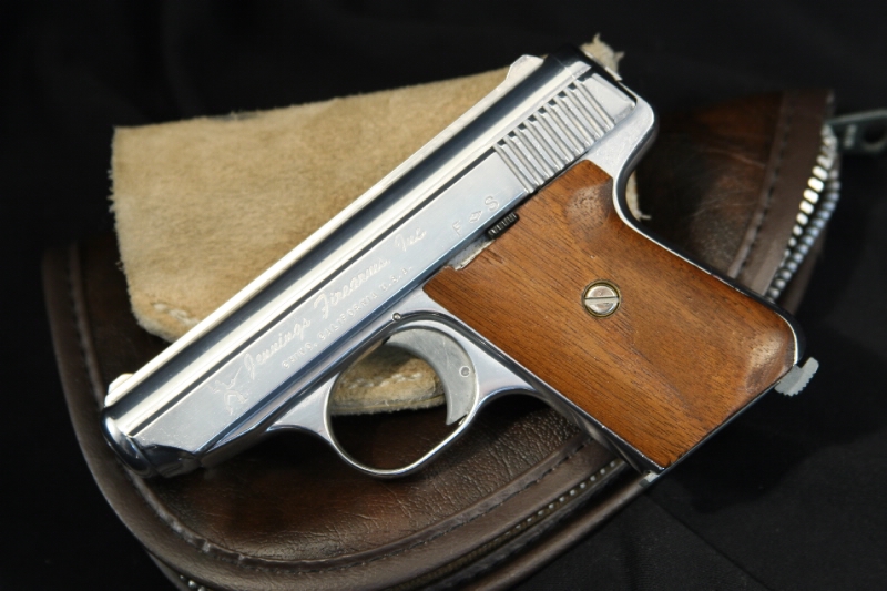 Nickel Jennings J22 .22 Lr, SemiAuto Pistol, With Case & Holster For